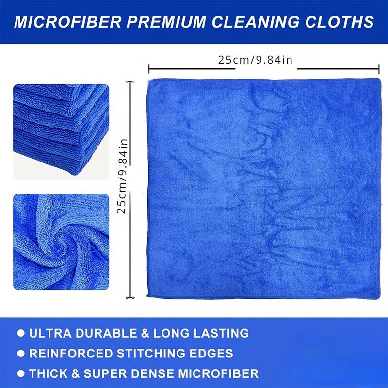Lot de 10 serviettes en microfibre ultra douces et ultra absorbantes, idéales pour le nettoyage de la voiture, l'entretien de la maison et des véhicules (bleues). Pour le lavage, le séchage et l'entretien de la voiture.