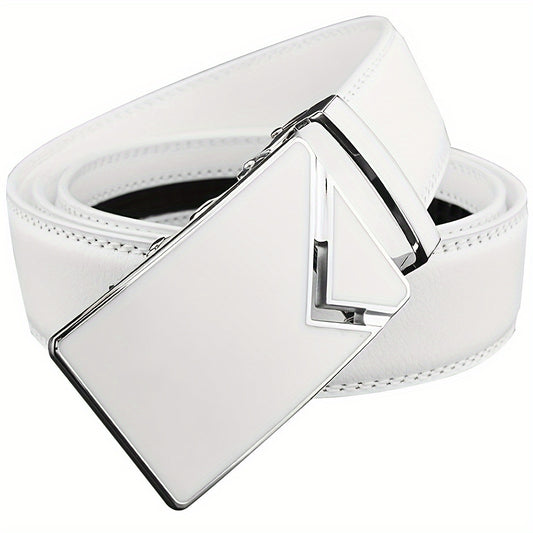 1pc Casual Faux Leather Belt with Automatic Alloy Buckle, 3.5cm Width, Versatile for Daily Use - Black & White