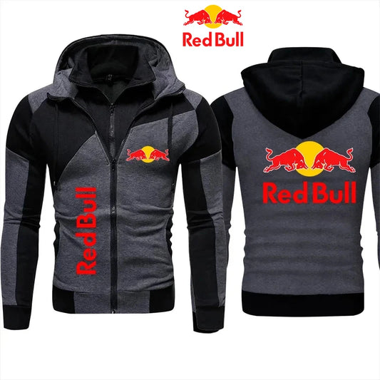 Veste de moto avec logo Red Bull imprimé pour homme, veste d'automne à double fermeture éclair, sweat-shirt en coton à capuche avec logo Red Bull, t-shirt en laine pour homme